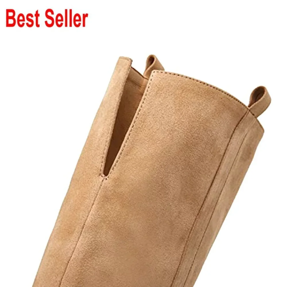 Faux Suede Over The Knee Thigh High Boots Pointed Toe Chunky Block Heel